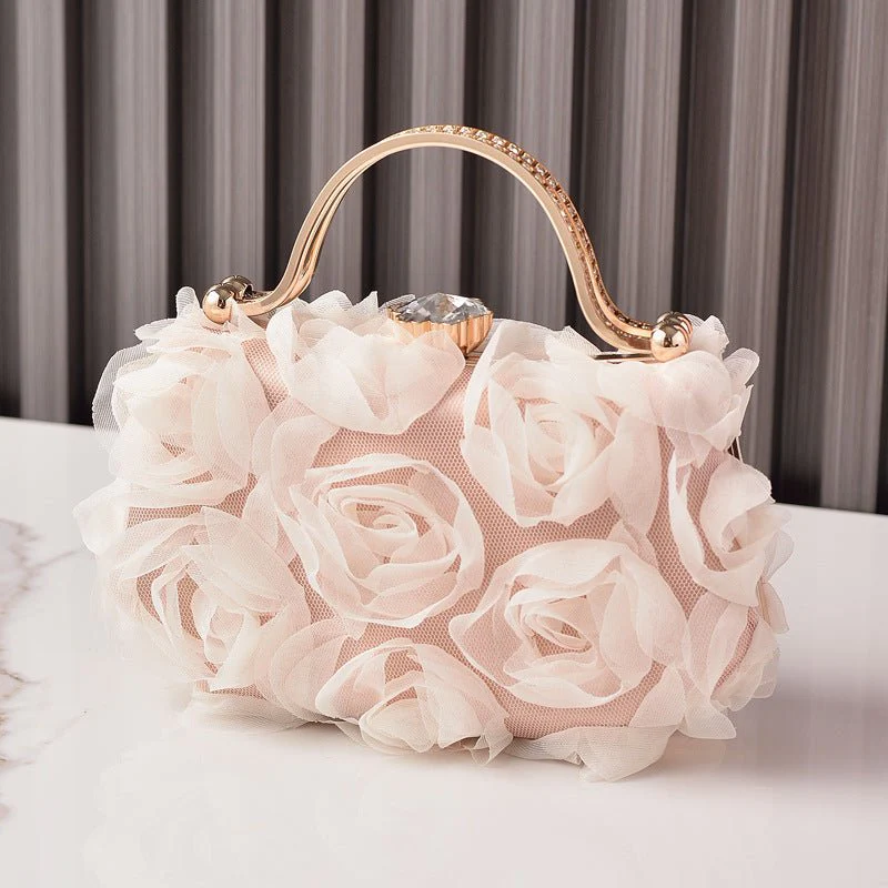 Rose Flower Evening Clutch | Bridal Wedding Bag with Metal Handle(MAC357) - Image 5