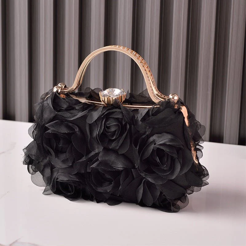 Rose Flower Evening Clutch | Bridal Wedding Bag with Metal Handle(MAC357) - Image 6