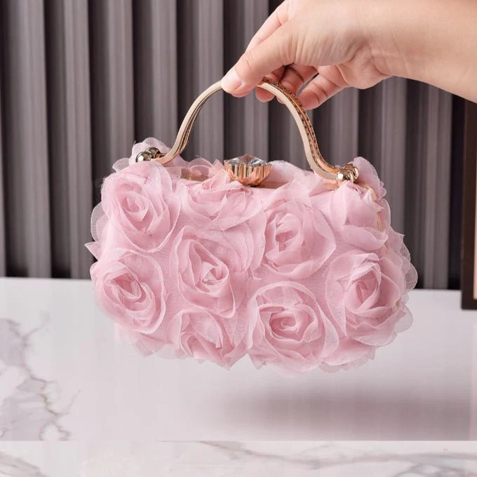 Rose Flower Evening Clutch | Bridal Wedding Bag with Metal Handle(MAC357) - Image 7