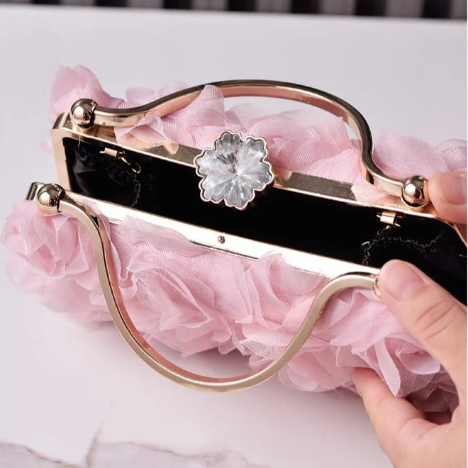 Rose Flower Evening Clutch | Bridal Wedding Bag with Metal Handle(MAC357) - Image 8