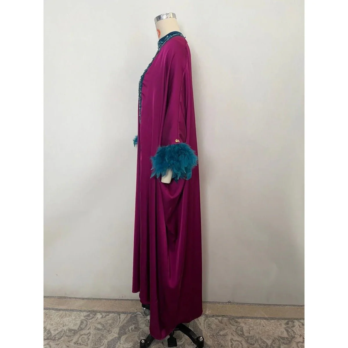 Rose Purple Luxury Feather-Embellished Abaya Dress Two-Piece Set with Crystal & Bead Details (MOA159) - Image 14