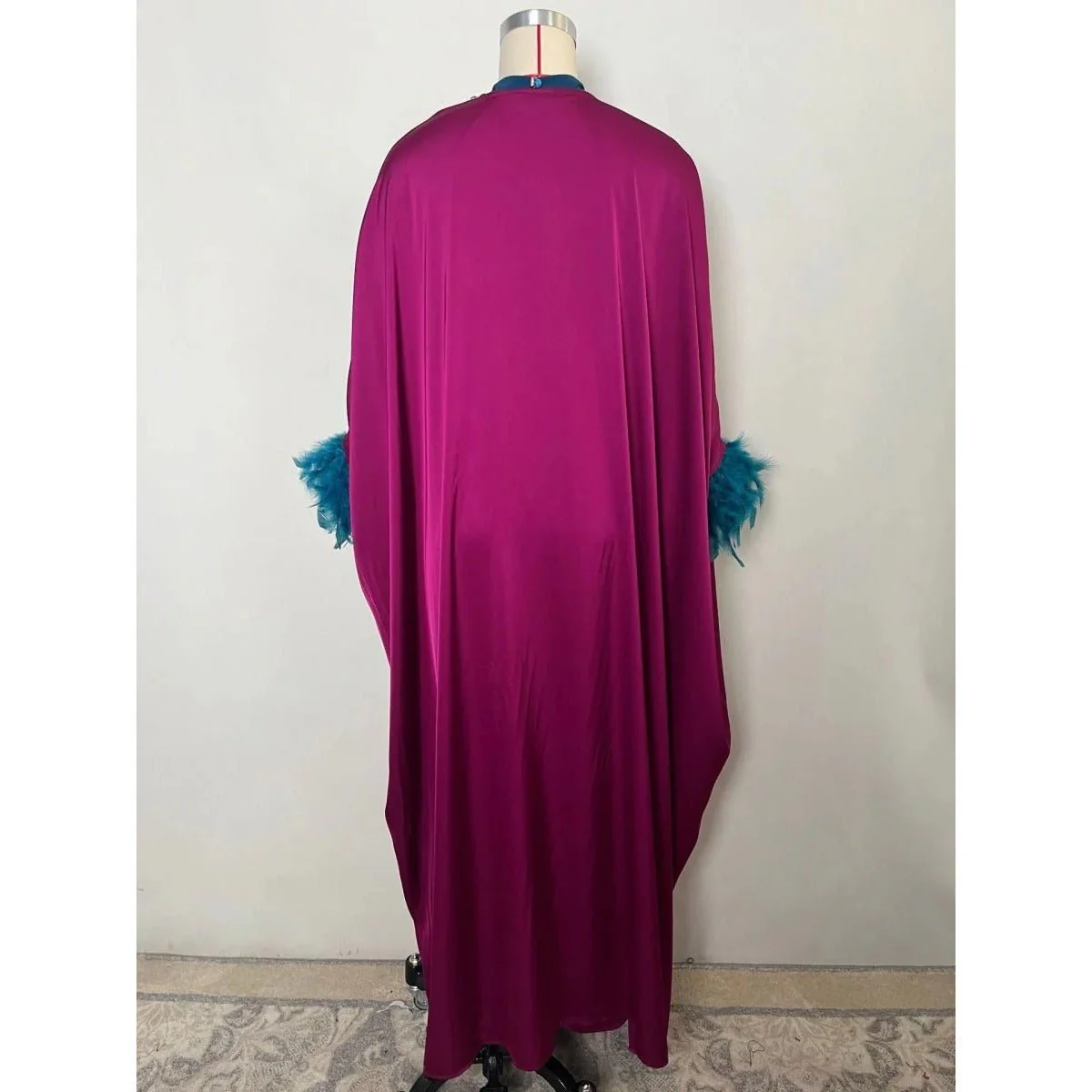 Rose Purple Luxury Feather-Embellished Abaya Dress Two-Piece Set with Crystal & Bead Details (MOA159) - Image 15