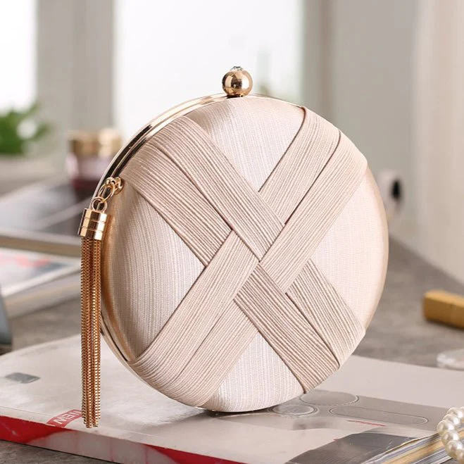 Round Evening Clutch Handbag with Braided Accent (MAC287) - Image 2