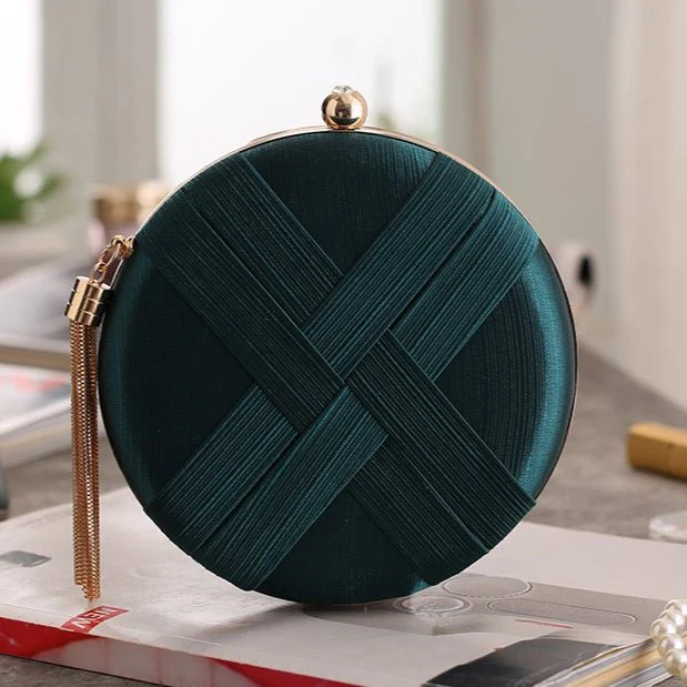 Round Evening Clutch Handbag with Braided Accent (MAC287) - Image 3