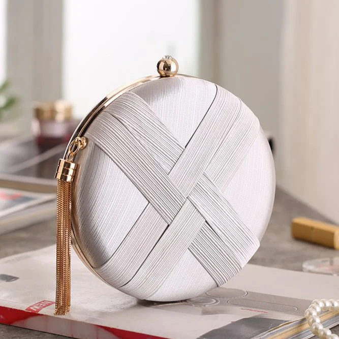 Round Evening Clutch Handbag with Braided Accent (MAC287) - Image 7