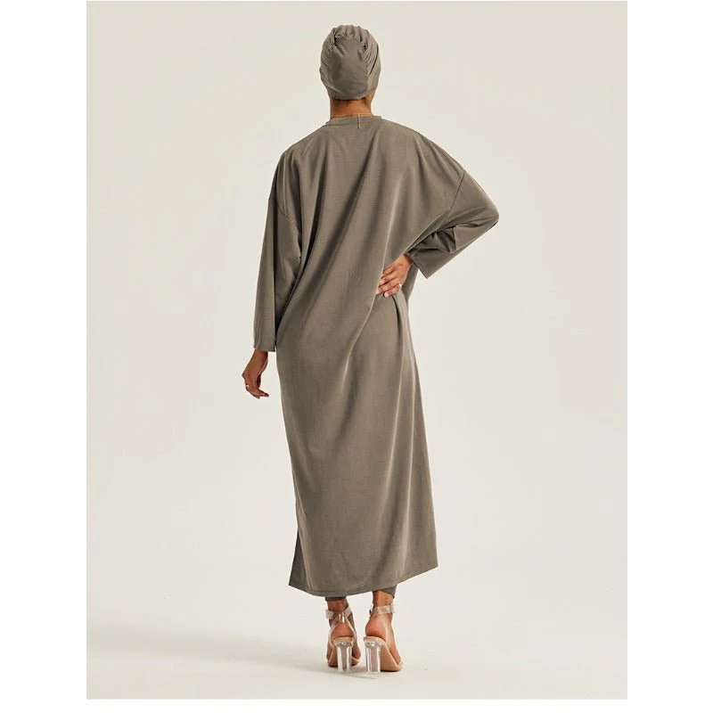 Round Neck Drop Shoulder Maxi Dress - Solid Color Modest Abaya with Side Slits (MA309) - Image 13