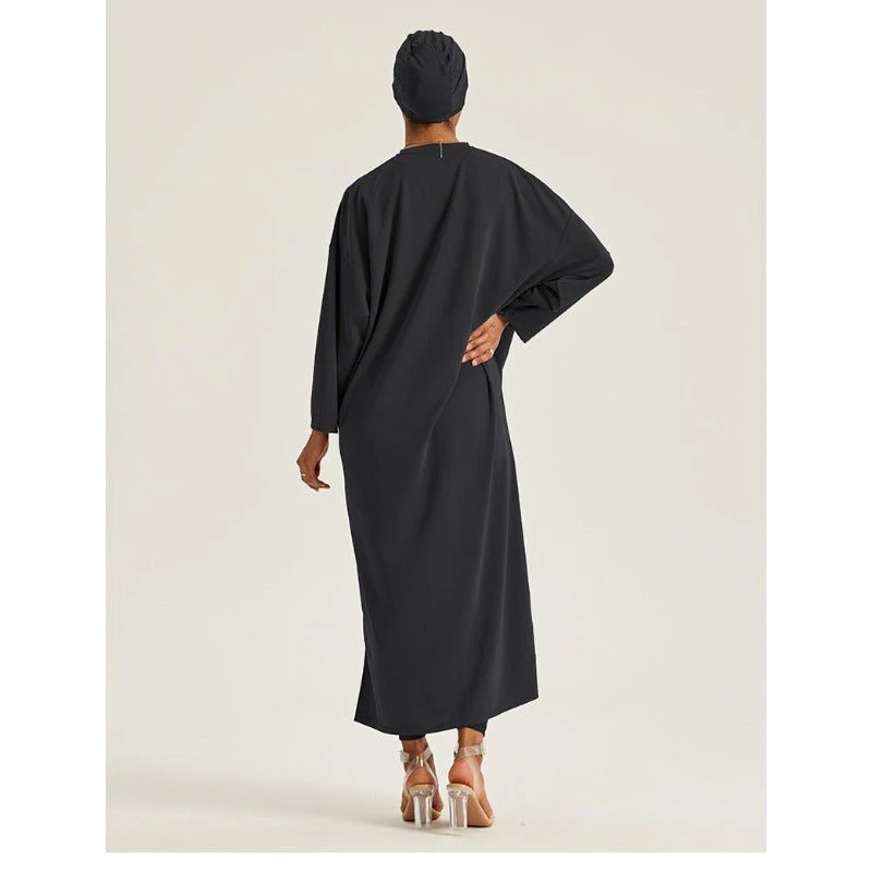 Round Neck Drop Shoulder Maxi Dress - Solid Color Modest Abaya with Side Slits (MA309) - Image 17