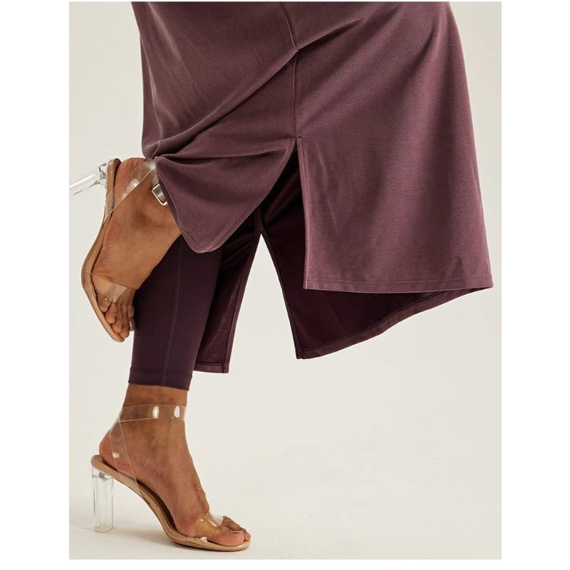 Round Neck Drop Shoulder Maxi Dress - Solid Color Modest Abaya with Side Slits (MA309) - Image 3