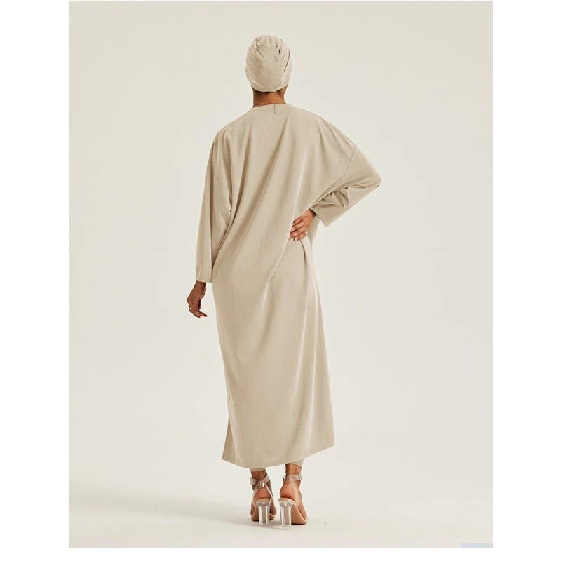 Round Neck Drop Shoulder Maxi Dress - Solid Color Modest Abaya with Side Slits (MA309) - Image 9