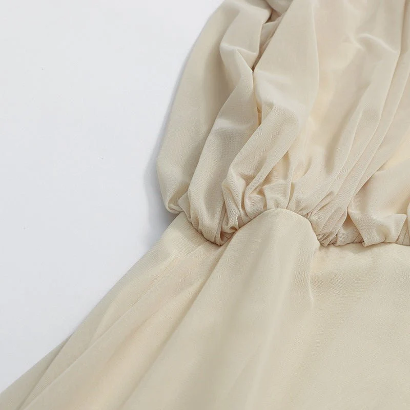 Round Neck Ruched Bodice Lantern Sleeve Floor-Length Dress(MS402) - Image 11