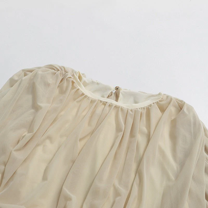 Round Neck Ruched Bodice Lantern Sleeve Floor-Length Dress(MS402) - Image 8