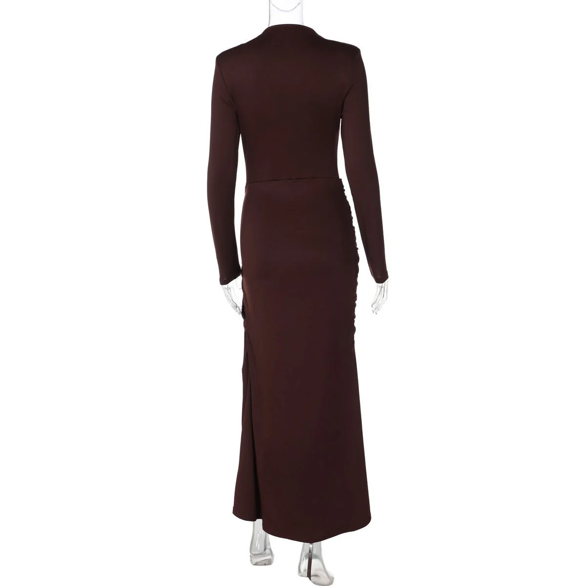 Ruched Bodycon Gown with Metal Hardware | High Neck Modal Maxi Dress(MS233) - Image 17