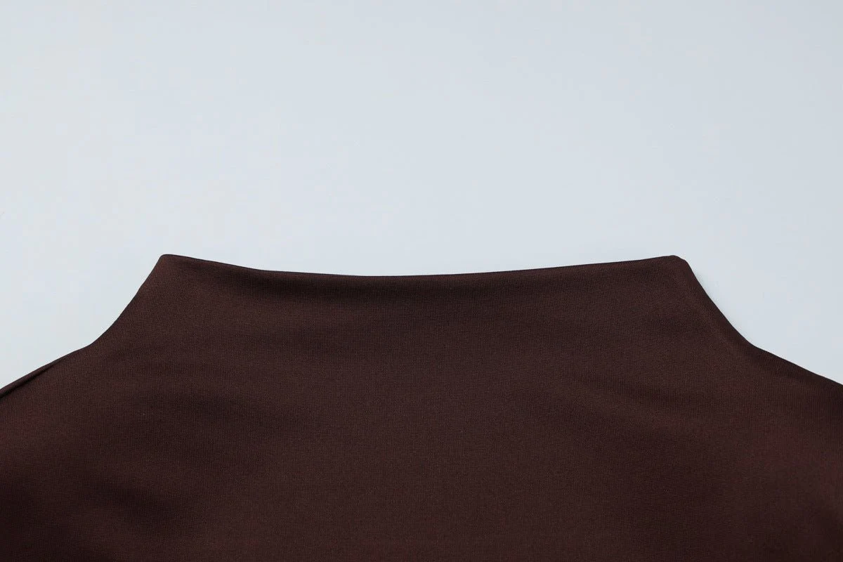 Ruched Bodycon Gown with Metal Hardware | High Neck Modal Maxi Dress(MS233) - Image 18