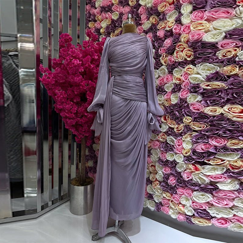 Ruched Evening Dress | Puff Sleeve Bodycon Maxi Dress(MS280) - Image 11