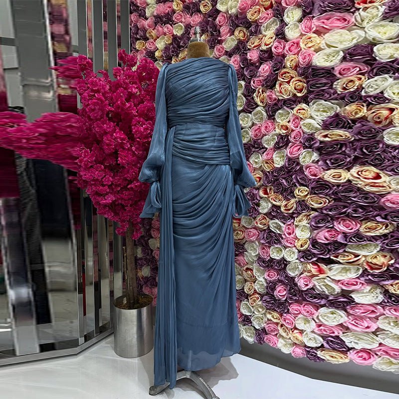 Ruched Evening Dress | Puff Sleeve Bodycon Maxi Dress(MS280) - Image 12
