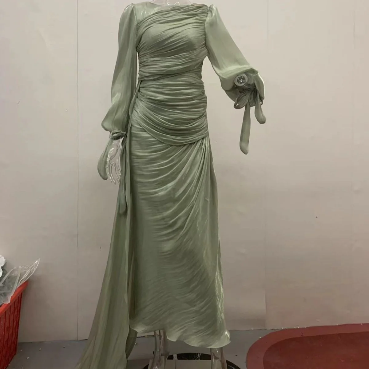 Ruched Evening Dress | Puff Sleeve Bodycon Maxi Dress(MS280) - Image 15