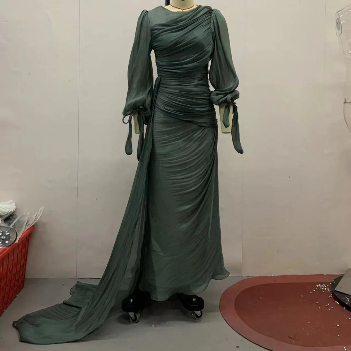 Ruched Evening Dress | Puff Sleeve Bodycon Maxi Dress(MS280) - Image 19