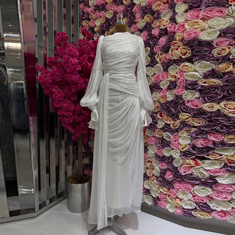 Ruched Evening Dress | Puff Sleeve Bodycon Maxi Dress(MS280) - Image 7