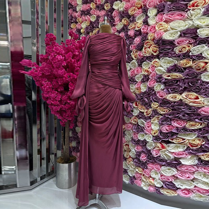 Ruched Evening Dress | Puff Sleeve Bodycon Maxi Dress(MS280) - Image 8