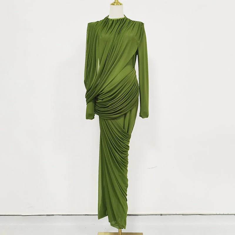 Ruched High Waist Bodycon Maxi Dress(MS355) - Image 4