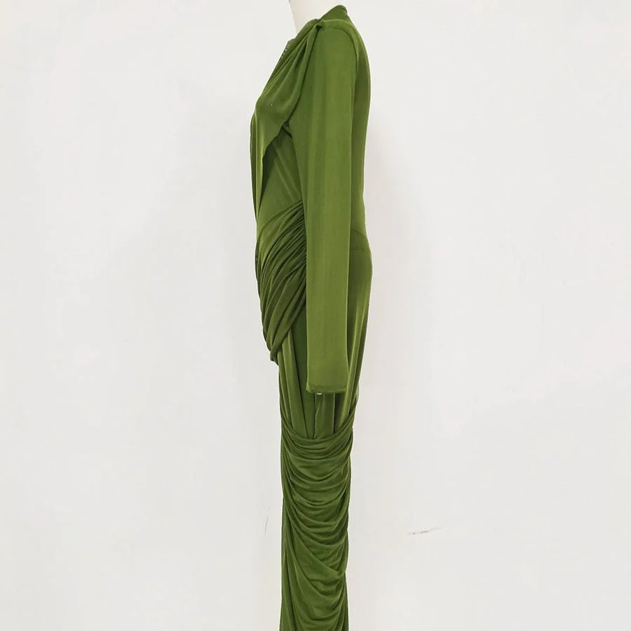 Ruched High Waist Bodycon Maxi Dress(MS355) - Image 5
