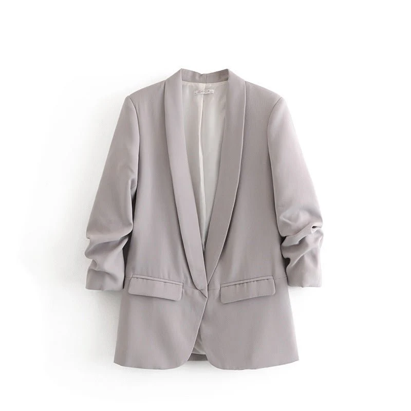 Ruched Sleeve Blazer | Three-Quarter Sleeve Longline Jacket (MS241) - Image 10