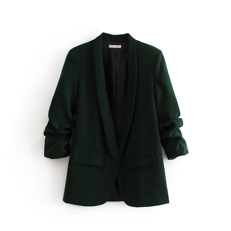 Ruched Sleeve Blazer | Three-Quarter Sleeve Longline Jacket (MS241) - Image 11