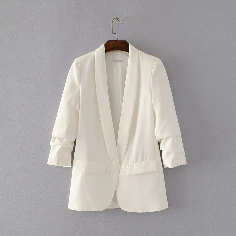 Ruched Sleeve Blazer | Three-Quarter Sleeve Longline Jacket (MS241) - Image 12