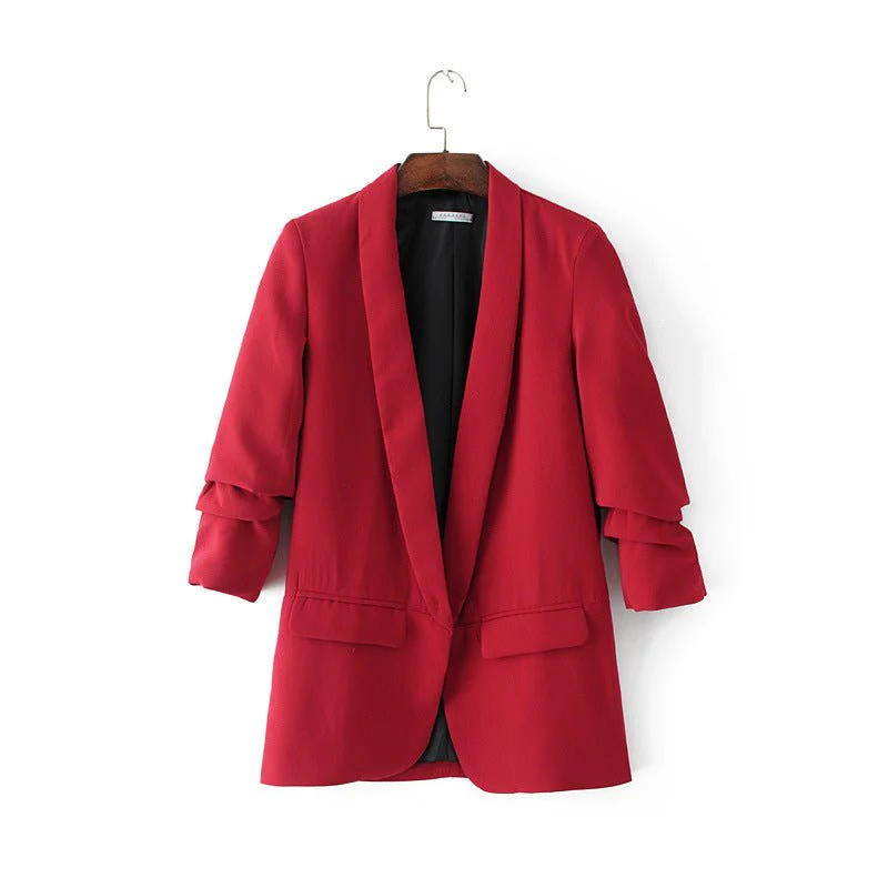 Ruched Sleeve Blazer | Three-Quarter Sleeve Longline Jacket (MS241) - Image 13