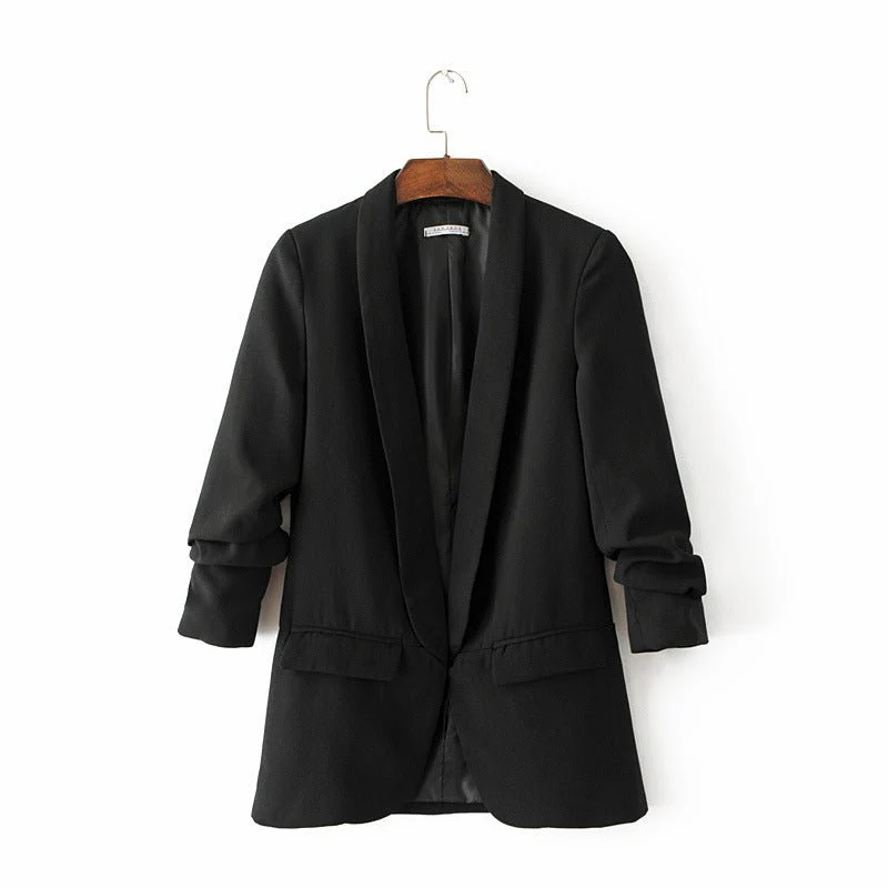 Ruched Sleeve Blazer | Three-Quarter Sleeve Longline Jacket (MS241) - Image 14