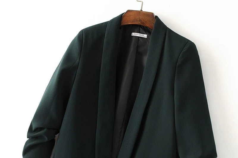 Ruched Sleeve Blazer | Three-Quarter Sleeve Longline Jacket (MS241) - Image 15