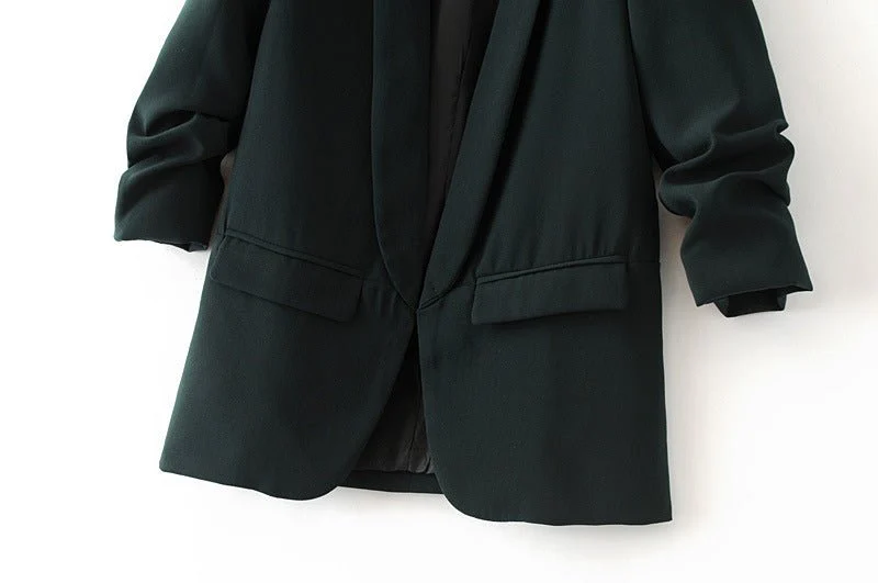 Ruched Sleeve Blazer | Three-Quarter Sleeve Longline Jacket (MS241) - Image 17
