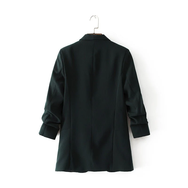 Ruched Sleeve Blazer | Three-Quarter Sleeve Longline Jacket (MS241) - Image 21