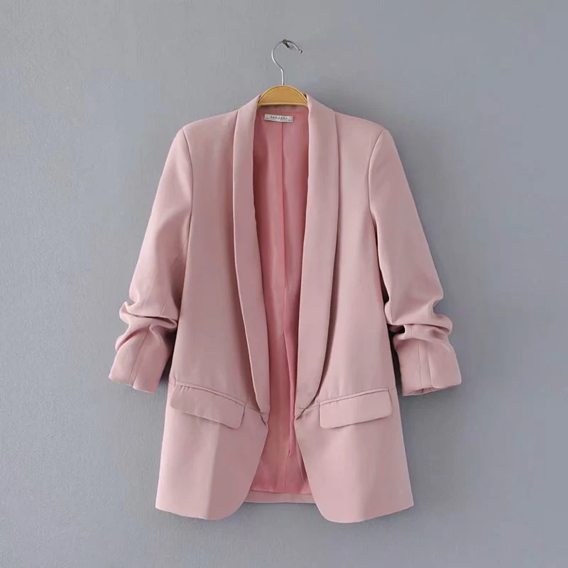 Ruched Sleeve Blazer | Three-Quarter Sleeve Longline Jacket (MS241) - Image 24