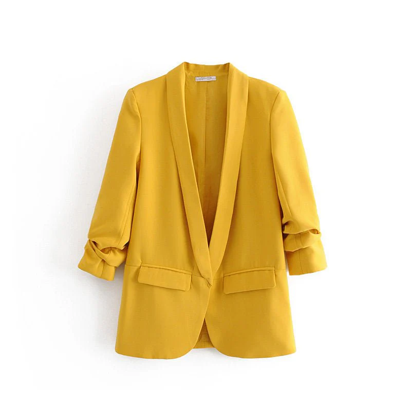 Ruched Sleeve Blazer | Three-Quarter Sleeve Longline Jacket (MS241) - Image 25