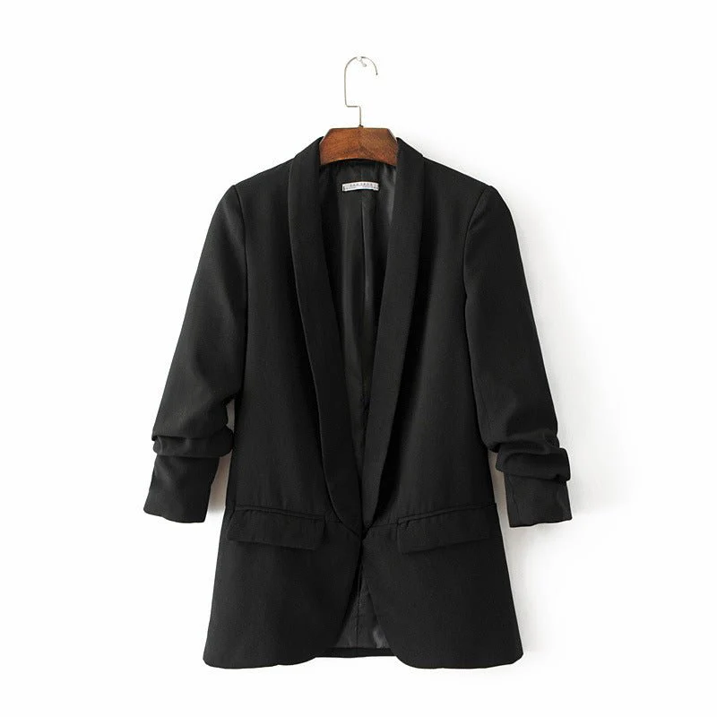 Ruched Sleeve Blazer | Three-Quarter Sleeve Longline Jacket (MS241) - Image 26
