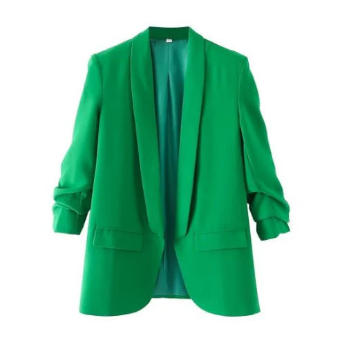 Ruched Sleeve Blazer | Three-Quarter Sleeve Longline Jacket (MS241) - Image 28