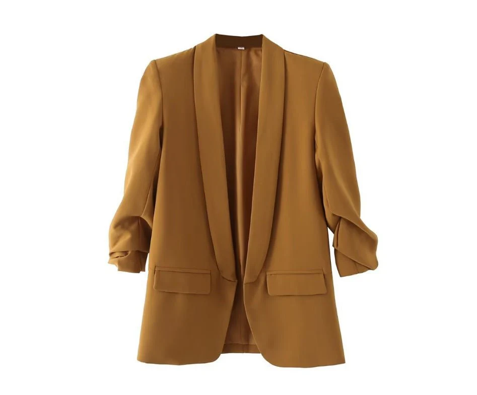 Ruched Sleeve Blazer | Three-Quarter Sleeve Longline Jacket (MS241) - Image 29