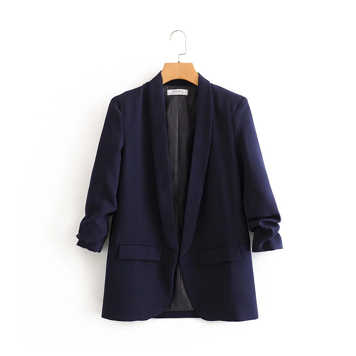 Ruched Sleeve Blazer | Three-Quarter Sleeve Longline Jacket (MS241) - Image 4