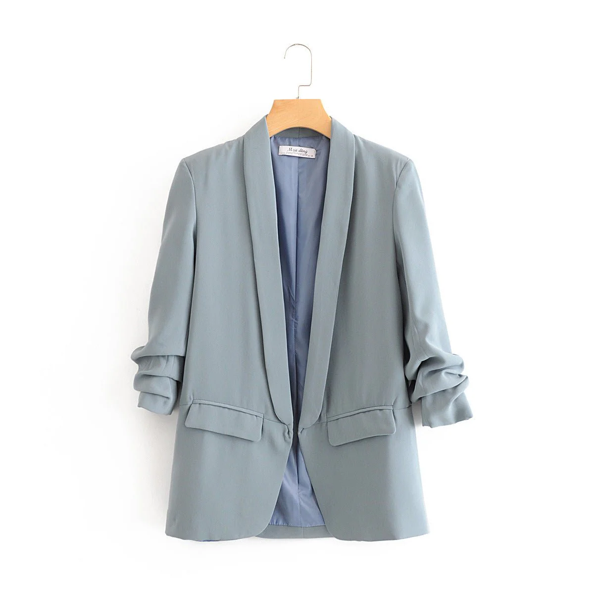 Ruched Sleeve Blazer | Three-Quarter Sleeve Longline Jacket (MS241) - Image 6