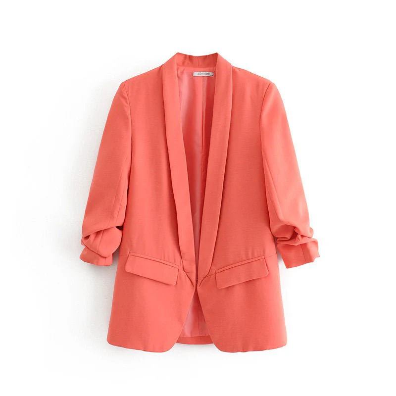 Ruched Sleeve Blazer | Three-Quarter Sleeve Longline Jacket (MS241) - Image 7