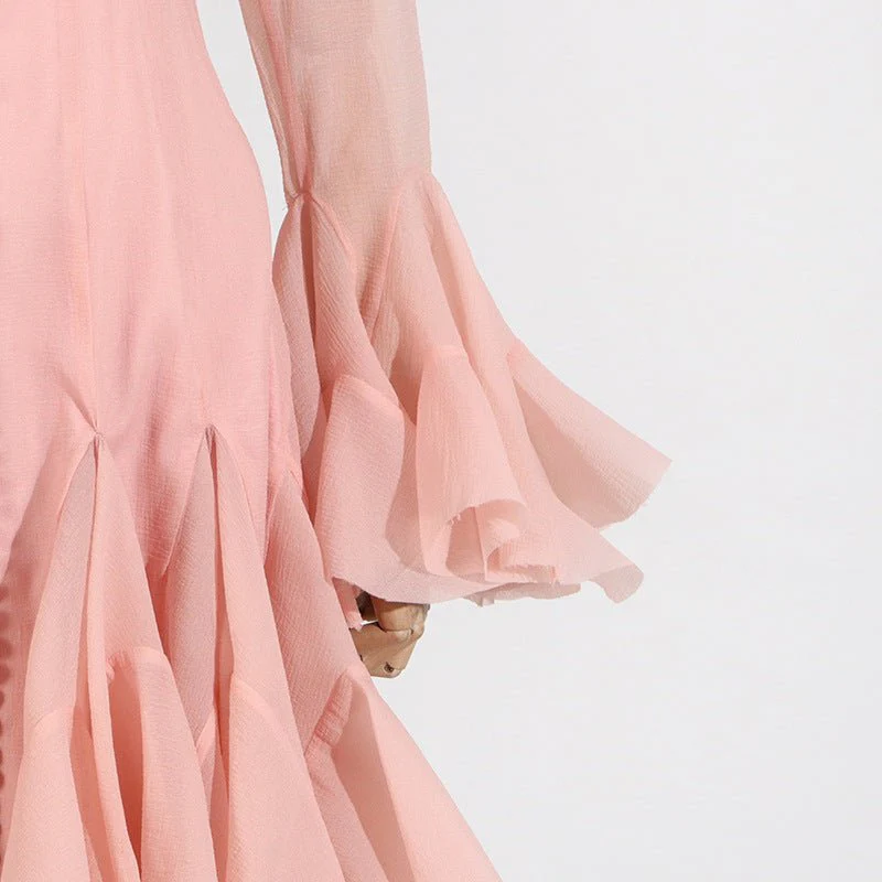 Ruffle Hem Dress with Sheer Sleeves(MS304) - Image 13