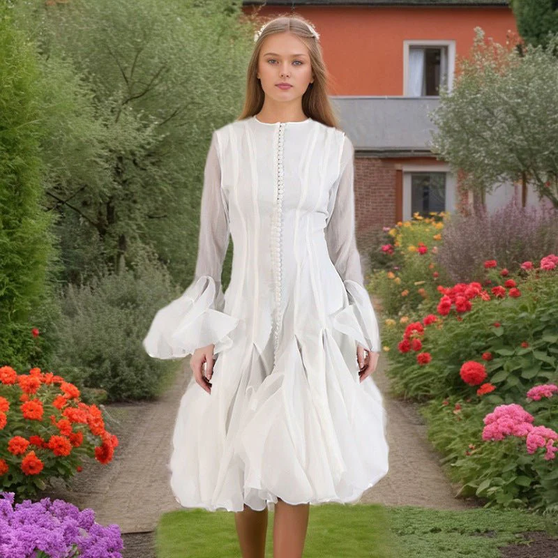 Ruffle Hem Dress with Sheer Sleeves(MS304) - Image 17