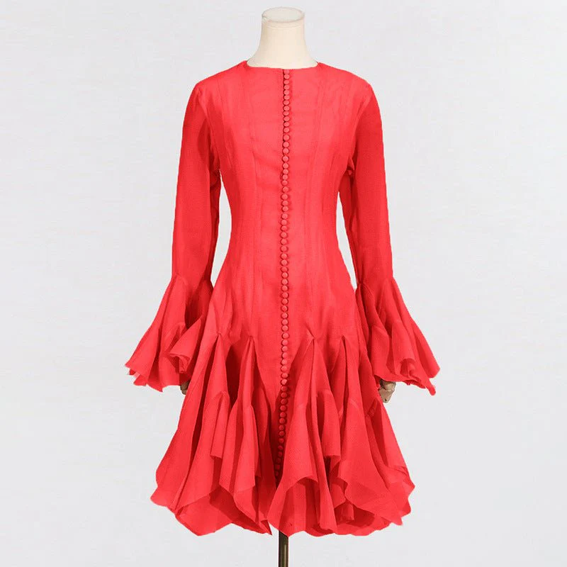 Ruffle Hem Dress with Sheer Sleeves(MS304) - Image 4