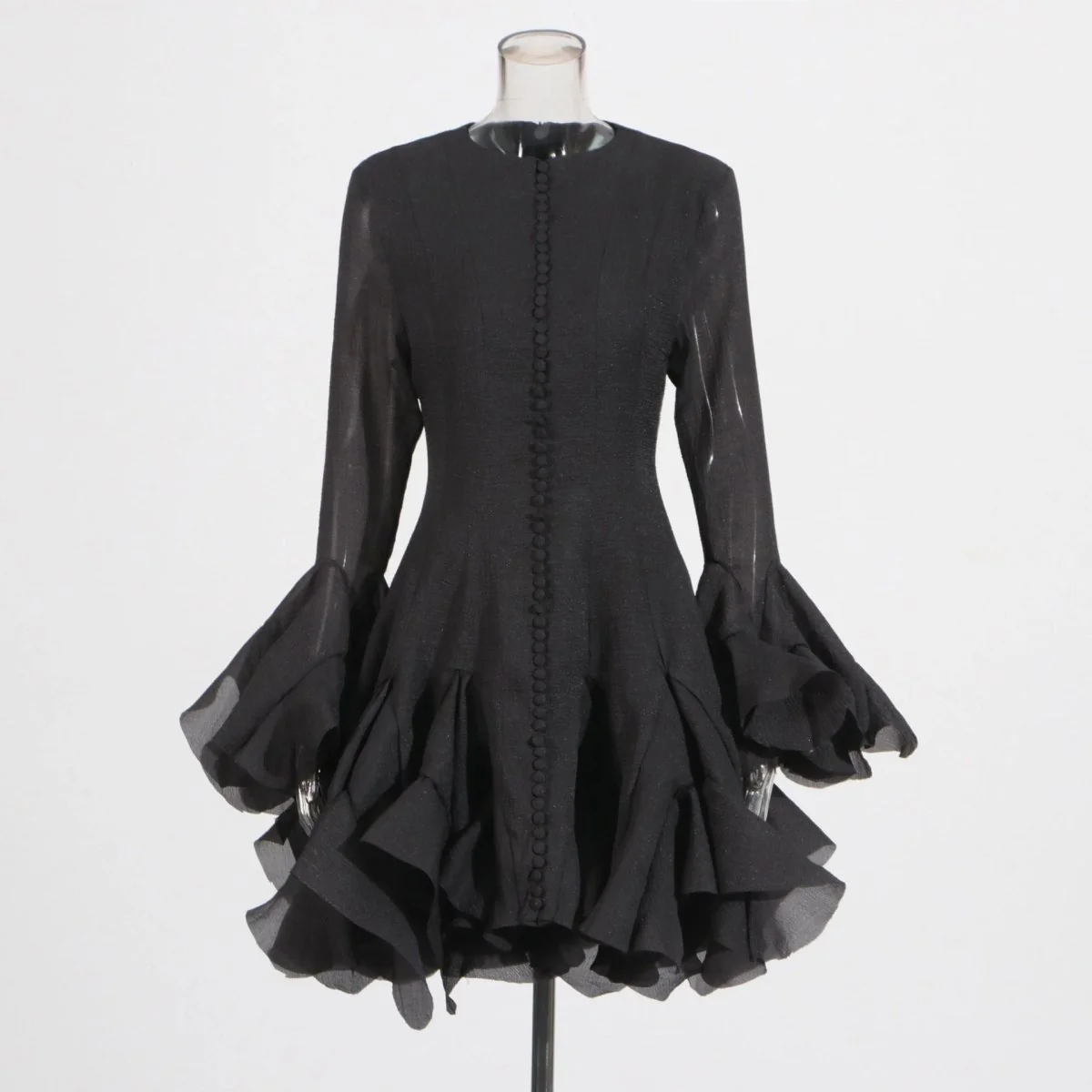 Ruffle Hem Dress with Sheer Sleeves(MS304) - Image 5