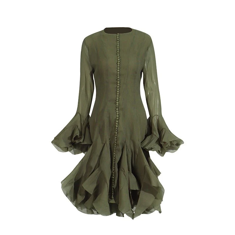 Ruffle Hem Dress with Sheer Sleeves(MS304) - Image 6