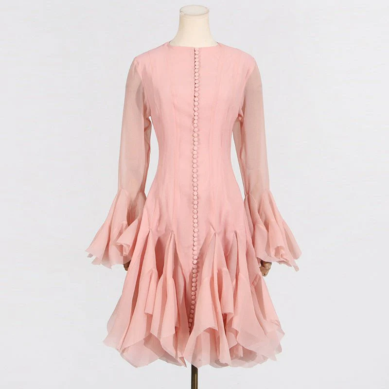 Ruffle Hem Dress with Sheer Sleeves(MS304) - Image 7