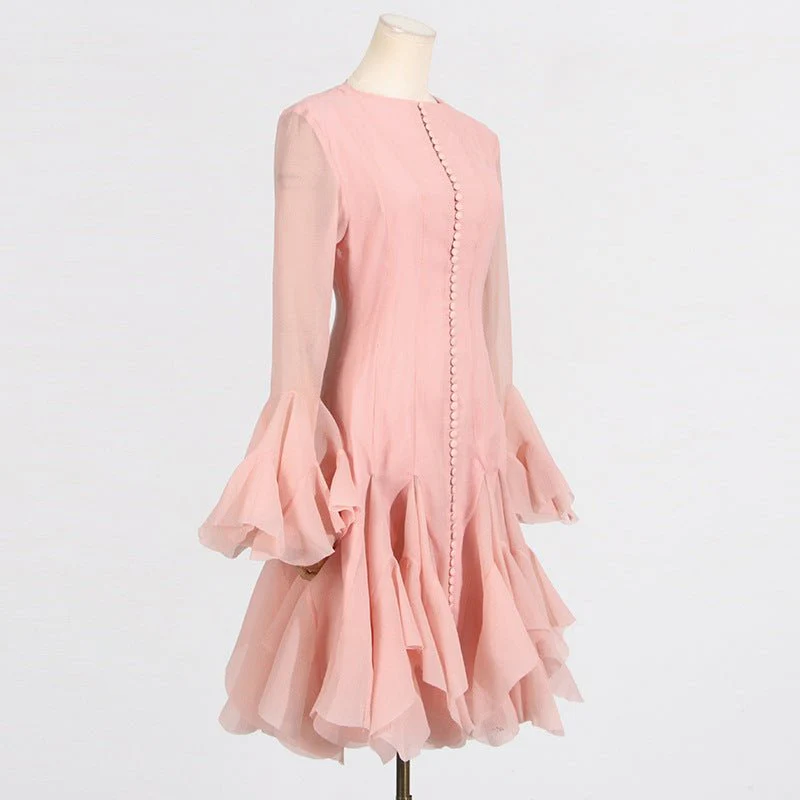 Ruffle Hem Dress with Sheer Sleeves(MS304) - Image 8