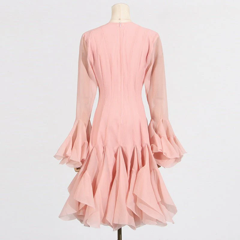 Ruffle Hem Dress with Sheer Sleeves(MS304) - Image 9
