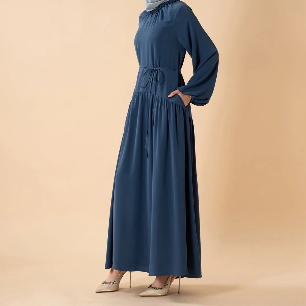 Ruffle Trim Pleated Relaxed Maxi Dress with Waist Tie(MA424) - Image 17